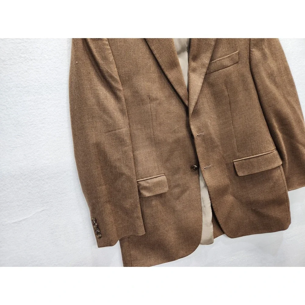Vtg Lauren Ralph Lauren Men's 40R Brown Lambswool Houndstooth Sport Coat Jacket‎
